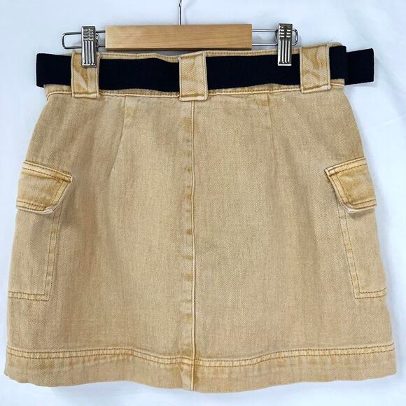 PACSUN Yellow Denim Cargo Mini Skirt Belt Pockets Womens 27 Grunge Y2K 2000s Alt - Picture 4 of 7